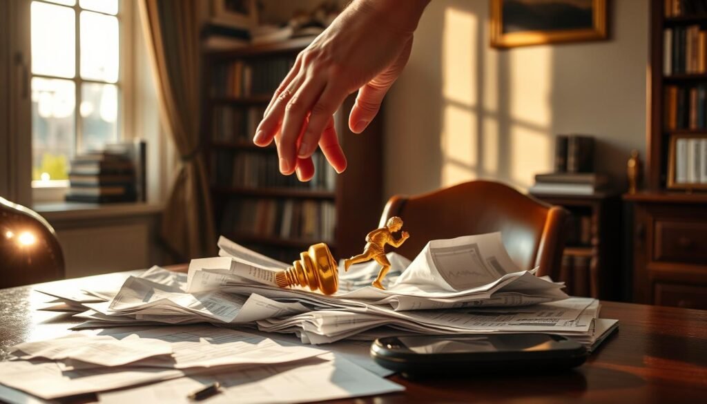 A desk in a cozy study, sunlight streaming through the window, casting warm rays on a pile of crumpled financial reports and a discarded mobile phone. A hand casually knocks over a golden figurine, disregarding the conventional wisdom of gold investment forecasts. The scene exudes a sense of frustration with the unreliable nature of analyst predictions, conveying a mood of defiance and a willingness to chart one's own financial path. A desk in a cozy study, sunlight streaming through the window, casting warm rays on a pile of crumpled financial reports and a discarded mobile phone. A hand casually knocks over a golden figurine, disregarding the conventional wisdom of gold investment forecasts. The scene exudes a sense of frustration with the unreliable nature of analyst predictions, conveying a mood of defiance and a willingness to chart one's own financial path.