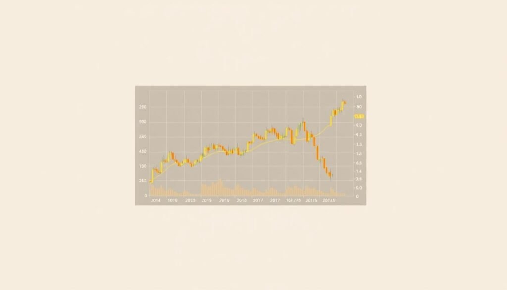 A detailed gold price chart analysis, showcasing a clean, professional-looking financial data visualization. The chart is centrally positioned, surrounded by a minimalist, sleek design aesthetic. The background is a soft, neutral tone, allowing the chart to be the focal point. The chart itself features clean, well-organized data lines and labels, with a subtle, metallic gold accent color that complements the subject matter. The overall composition conveys a sense of analytical clarity and financial expertise, suitable for an educational article on understanding gold price charts.