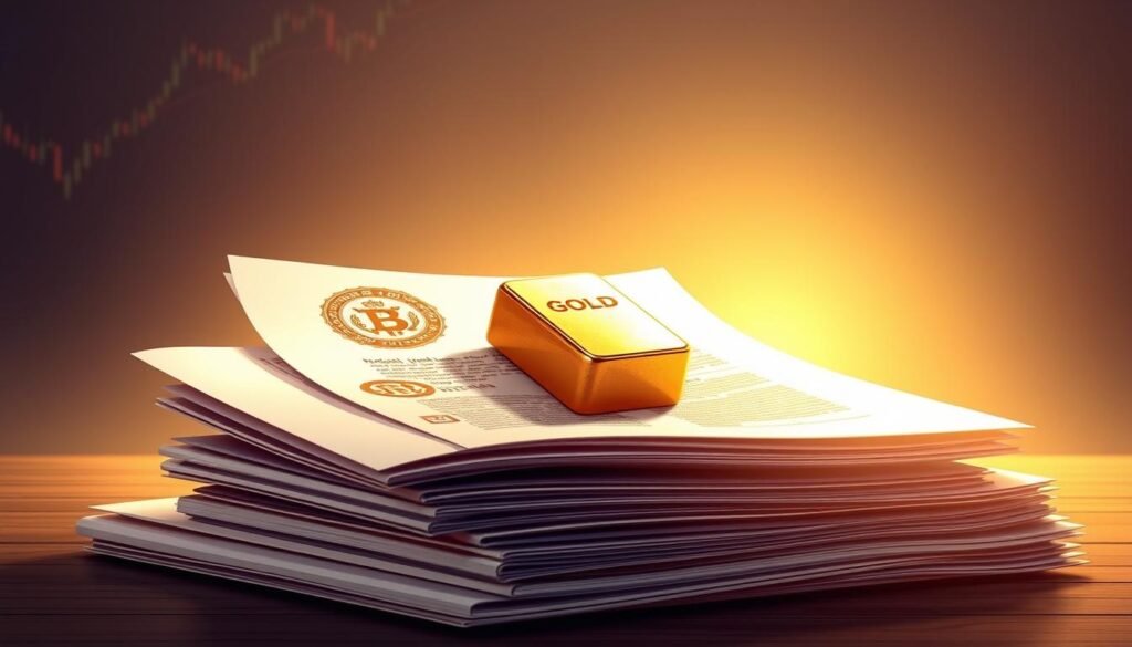 A meticulously detailed illustration of the legal framework for precious metals reporting, showcased against a softly-lit backdrop. In the foreground, a stack of official documents and reports, their pages adorned with intricate seals and stamps, symbolizing the gravitas of the regulatory landscape. In the middle ground, a gleaming ingot of gold, its facets refracting the warm, ambient light, conveying the value and importance of the precious commodity. The background features a subtle pattern of intertwined lines and shapes, reminiscent of financial graphs and charts, creating a sense of structure and formality. The overall scene evokes a mood of seriousness, precision, and the need for strict compliance within the precious metals industry. A meticulously detailed illustration of the legal framework for precious metals reporting, showcased against a softly-lit backdrop. In the foreground, a stack of official documents and reports, their pages adorned with intricate seals and stamps, symbolizing the gravitas of the regulatory landscape. In the middle ground, a gleaming ingot of gold, its facets refracting the warm, ambient light, conveying the value and importance of the precious commodity. The background features a subtle pattern of intertwined lines and shapes, reminiscent of financial graphs and charts, creating a sense of structure and formality. The overall scene evokes a mood of seriousness, precision, and the need for strict compliance within the precious metals industry.