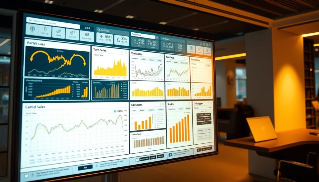 Detailed gold sales reporting dashboard against a backdrop of a sleek and modern office setting. The dashboard displays intricate charts, graphs, and data visualizations showcasing gold sales metrics, trends, and key performance indicators. The lighting is soft and warm, creating a professional and authoritative atmosphere. The camera angle is slightly elevated, providing a comprehensive view of the data-rich reporting interface. The overall composition conveys a sense of financial sophistication, data-driven decision-making, and a deep understanding of the intricacies of the gold sales market in the United States. Detailed gold sales reporting dashboard against a backdrop of a sleek and modern office setting. The dashboard displays intricate charts, graphs, and data visualizations showcasing gold sales metrics, trends, and key performance indicators. The lighting is soft and warm, creating a professional and authoritative atmosphere. The camera angle is slightly elevated, providing a comprehensive view of the data-rich reporting interface. The overall composition conveys a sense of financial sophistication, data-driven decision-making, and a deep understanding of the intricacies of the gold sales market in the United States.